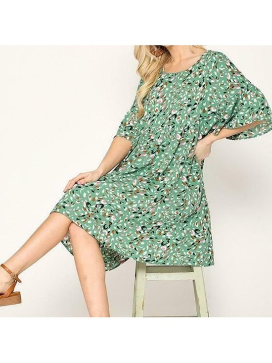 Gigio Dresses & Skirts - Gigio Green Abstract Print Casual Babydoll Dress Short Sleeves XL NWT PC1879